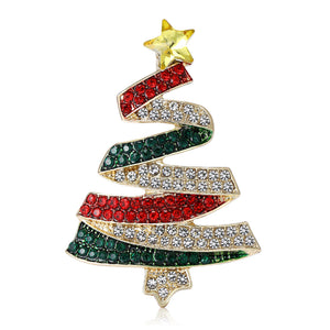 Alloy Enamel Rhinestone Christmas Tree Brooch Pin For Holiday Gifts