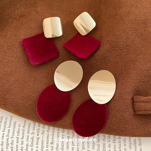Silver Pin Flocked Square Oval Stud Earrings, Retro Minimalist Geometric Light Luxury Style