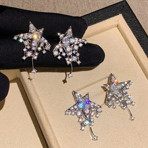 Copper Sparkling Zircon Star Drop Earrings Light Luxury Minimalist Commuter Jewelry