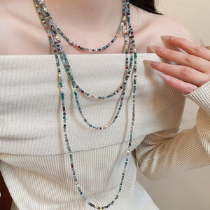 Ethnic Bohemian Faux Crystal Beaded Layered Sweater Necklace Round Geometric Choker For Women