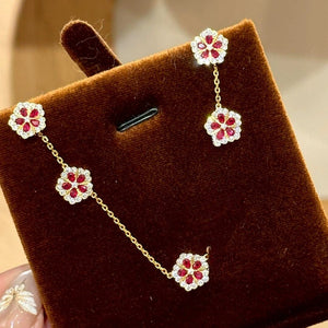 Real Gold Plated Copper Zircon Flower Necklace For Women Korean Old Money Elegant Collarbone Chain