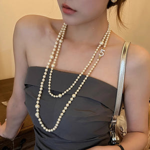 Old Money Faux Pearl Zircon Number 5 Layered Sweater Necklace Elegant Geometric Choker For Women