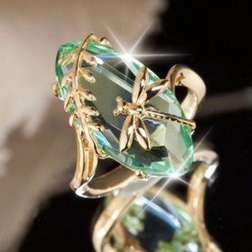 Gold Tone Dragonfly Marquise Stone Ring Green Pink Sizes 6-10