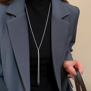 Korean Minimalist Copper Geometric Tassel Sweater Necklace For Women Light Luxury Choker