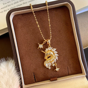 18K Gold Plated Copper Zircon Zodiac Horse Sweater Necklace For Women Light Luxury Chinese Style