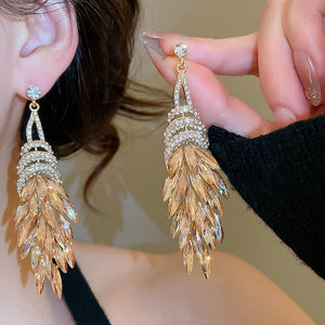 Alloy Rhinestone Rhombus Tassel Drop Earrings Vintage Palace Geometric Luxury Style