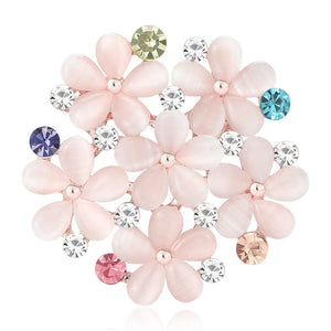 Alloy Rhinestone Cat Eye Flower Brooch For Women Apparel