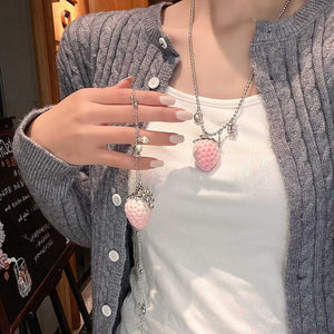 Stainless Steel Zircon Velvet Strawberry Sweater Necklace Elegant Old Money Style Choker For Women