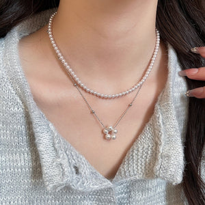 French Vintage Round Faux Pearl Layered Necklace Minimal Elegant Old Money Collarbone Choker