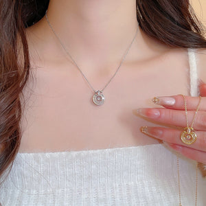 18K Gold Plated Copper Circle Zircon Necklace Light Luxury Geometric Collarbone Chain
