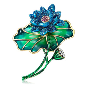 Alloy Enamel Pearl Lotus Brooch For Coats And Suits