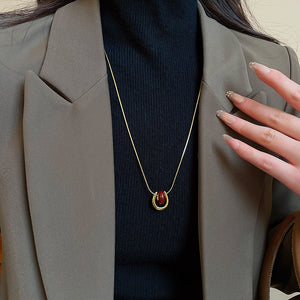Gold Plated Copper U Pendant Sweater Necklace With Enamel Geometric Old Money Style