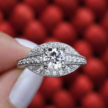 Silver Marquise Halo Ring In A Polished Decorative Design