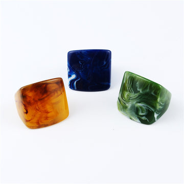 Chunky Square Swirl Resin Statement Rings in Three Color Patterns