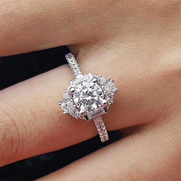 Silver Tone Round Clear Crystal Square Halo Ring Fashion Jewelry