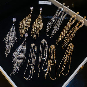 Metal Zircon Tassel Geometric Drop Earrings For Women European American Light Luxury Style