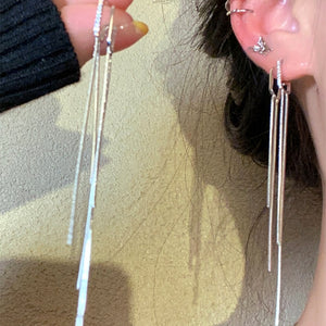 Light Luxury Copper Zircon Geometric Double Layer Tassel Drop Earrings