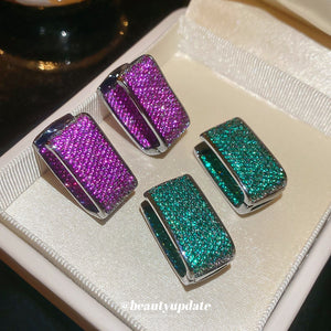 Vintage Copper Zircon Rectangle Huggie Earrings Luxury Geometric Designer Ear Jewelry