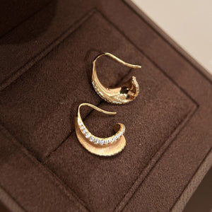 Irregular Geometric Metal Zircon Curved Ear Hook Earrings, Light Luxury Fashion Design