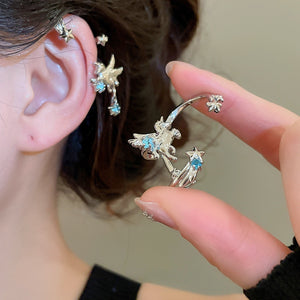 Copper Zircon Horse Clip-on Earrings For Women, Playful Zodiac No-Piercing Ear Cuffs