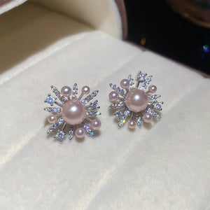 Light Luxury Floral Faux Pearl Zircon Firework Stud Earrings For Women