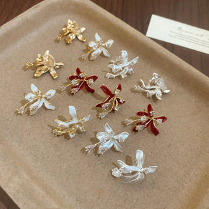 18K Gold Plated Copper Flower Stud Earrings With Zircon Enamel Petals And Silver Posts