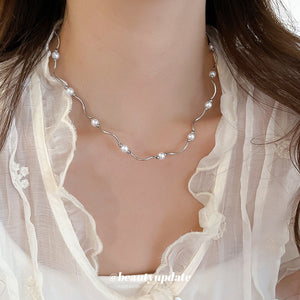 Old Money Style Irregular Faux Pearl Beaded Necklace Minimalist Geometric Round Choker