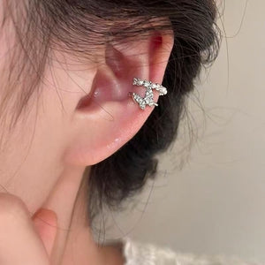 Elegant Zircon Double Layer Butterfly Faux Pearl Clip-on Earrings For Women