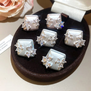 Copper Zircon Flower Square Stud Earrings For Women Sweet Elegant Minimalist Luxury Style