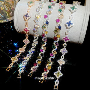 18K Gold Plated Copper Zircon Flower Clasp Bracelet, Light Luxury Geometric Round Elegant Bangle