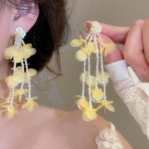 18K Gold Plated Silver Needle Round Crystal Sequin Stud Earrings Beach Resort Light Luxury Jewelry
