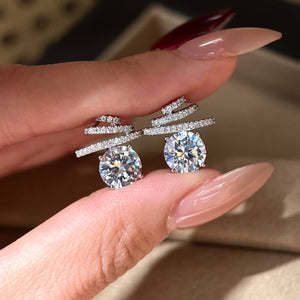 Copper Zircon Meteor Round Star Stud Earrings, Niche Light Luxury Designer Jewelry