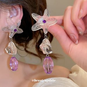 Resin Starfish Pendant Drop Earrings Summer Vacation Style Fashion Statement Jewelry