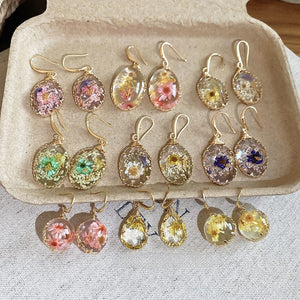 Elegant Resin Preserved Flower Drop Earrings For Women, Pastoral Niche Luxury Ear Hooks