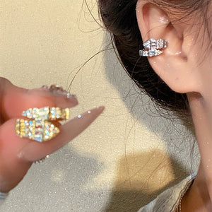Light Luxury Copper Zircon Snake Clip-on Earrings, Minimalist No Piercing Ear Cuffs