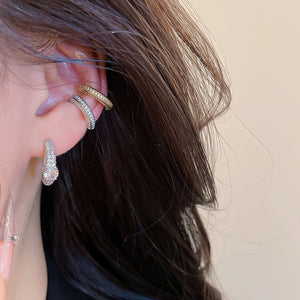 Copper Zircon Round Geometric Clip-on Earrings For Women Korean Light Luxury Ear Cuff Style