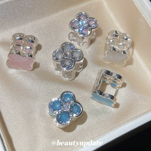 Vintage Copper Floral Earrings With Enamel Flower And Zircon Accents Korean Sweet Light Luxury Ear Cuffs