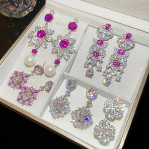 Vintage Court Style Copper Flower Tassel Drop Earrings With Colorful Zircon Accents
