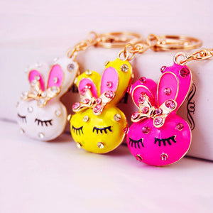 Bunny Head Keychain With Faceted Accents And Gold-Tone Bow