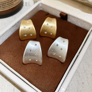 18K Gold Plated Copper Zircon Brushed Square Stud Earrings With Silver Pins For Modern Daily Wear