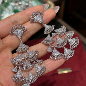 Light Luxury Copper Ginkgo Leaf Zircon Stud Earrings With Silver Pins For Women