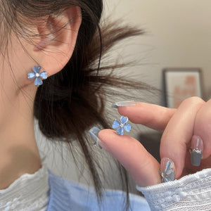Light Luxury Cat Eye Stone Zircon Flower Stud Earrings With Silver Pins For Women