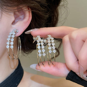 Korean Minimalist Copper Zircon Double Layer Round Clip-on Earrings for Women