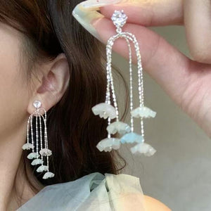 2026 Sweet Resin Lily Of The Valley Flower Tassel Long Drop Earrings