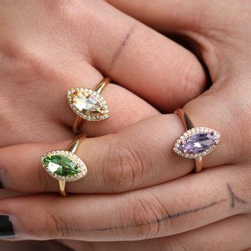 Marquise Crystal Halo Ring In Green Purple And Champagne