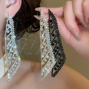 Copper Geometric Triangle Full Rhinestone Tassel Drop Earrings For Elegant Evening Dress