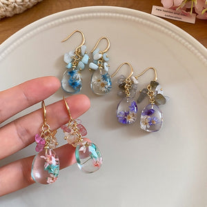 Elegant Pastoral Resin Preserved Flower Drop Earrings For Women, Light Luxury Floral Ear Hooks