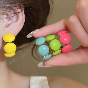 Korean Sweet Resin Round C Shape Stud Earrings With Silver Pins Minimalist Light Luxury Jewelry