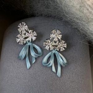 Light Luxury Alloy Bow Stud Earrings With Zircon Flower Enamel Island Vacation Style