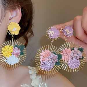 Iron Flower Drop Earrings For Women Vacation Style Bold Dopamine Floral Statement Jewelry